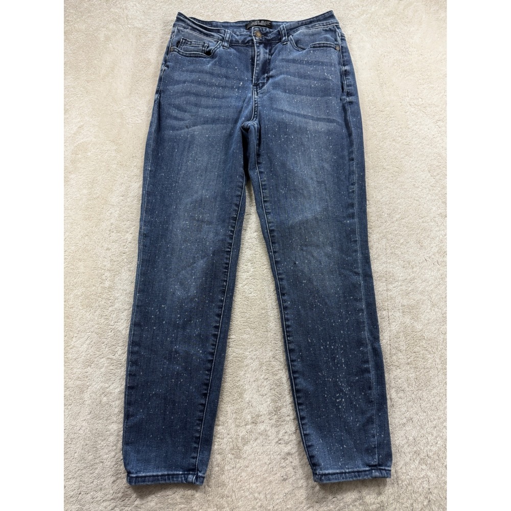 Judy Blue Womens Relaxed Fit Bleach Splatter Blue Denim Jeans 7/28 Meas: 27x26